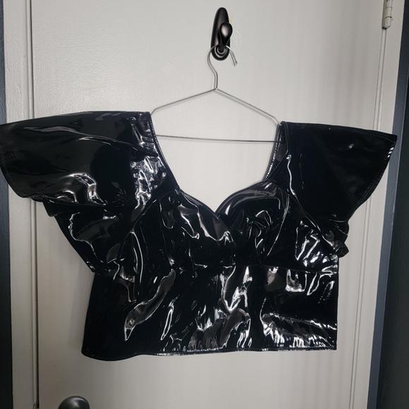 Vixen Miss Kitty Babydoll Top In Black Vinyl - Picture 2 of 4